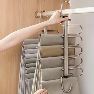 4-piece set of black stainless steel folding clothes hangers and pants racks multifunctional high-quality 5-layer integrated wardrobe underwear rack with non-marking clips multi-layer anti-slip retractable storage organizer for dormitories dirty durable