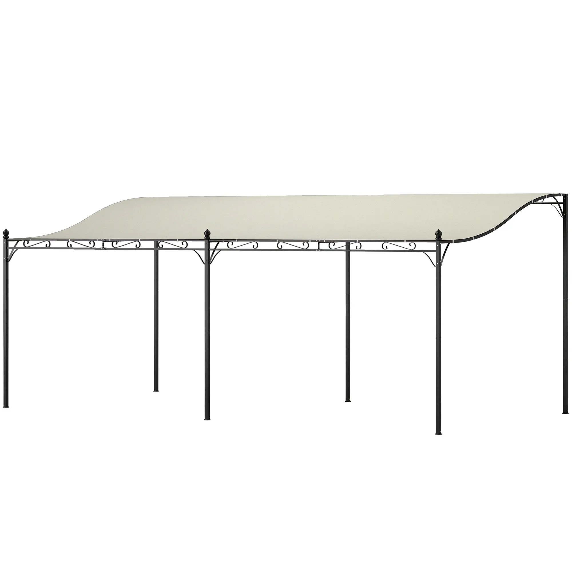 10x20 Pergola Gazebo with Curved Design Cream White Metal Frame Column Spacing 113 Inches for Backyard Party Shade