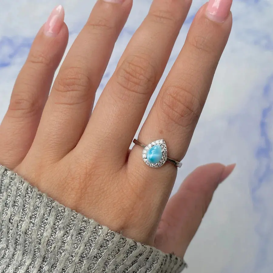 Ocean Whisper Larimar Halo Ring