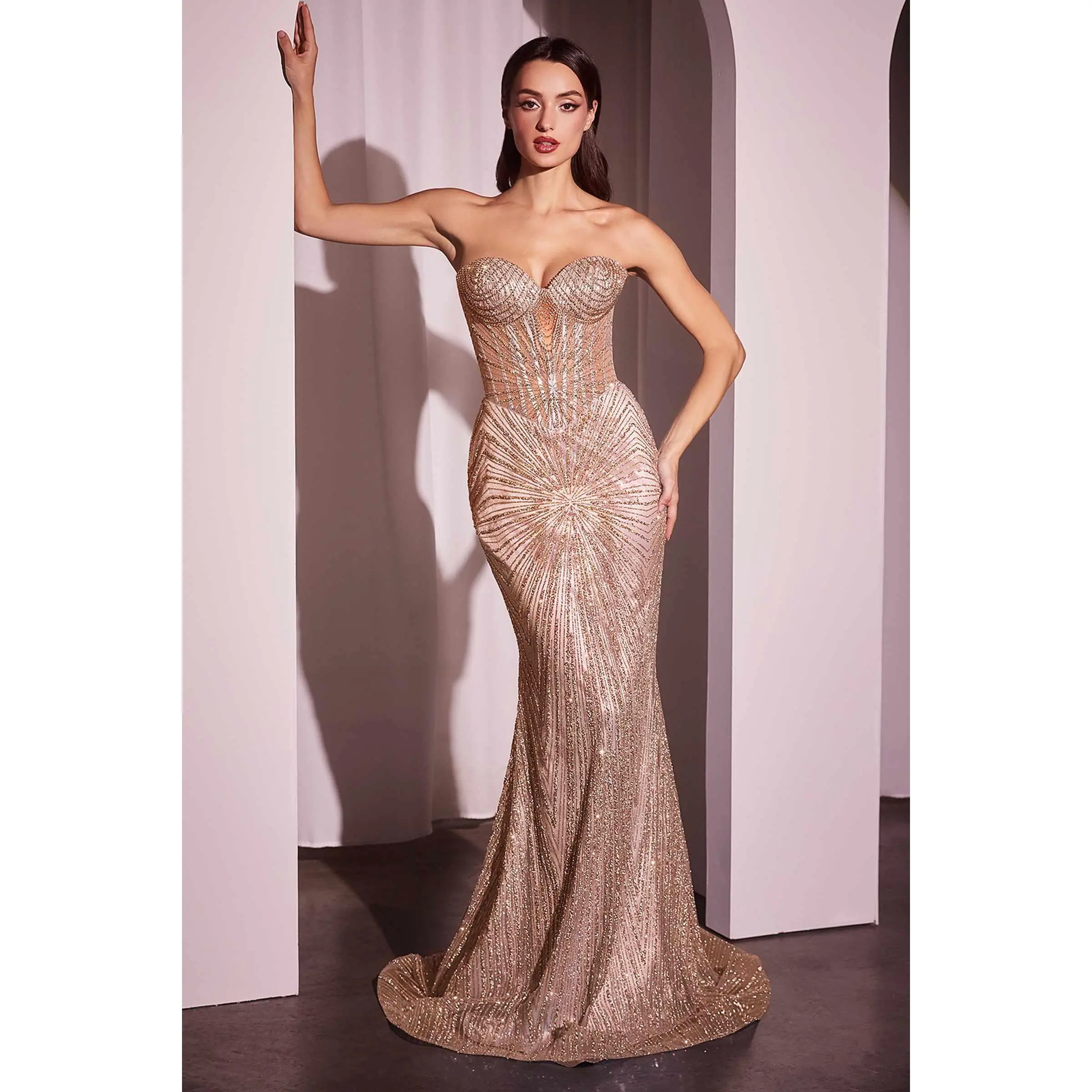 pale pink formal dress Deep V Neck Light Pink Backless Beaded Long Prom Dresss, Shiny Open Ba –  morievent