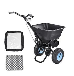 Lawn Spreader 100 LBS Capacity Walk Behind Push Fertilizer Spreader, 9.8ft Spread Width, 13-inch Tires, Seed Salt Ice Melt Applicator 100 lbs (Quality Improved) 13 in Pneumatic Wheel