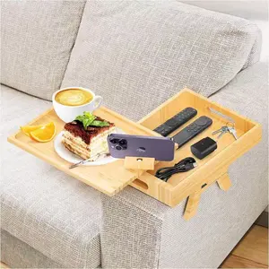 Wooden sofa tray, rotating storage tray with storage box, side tray for mobile phones, drinks, and snacks