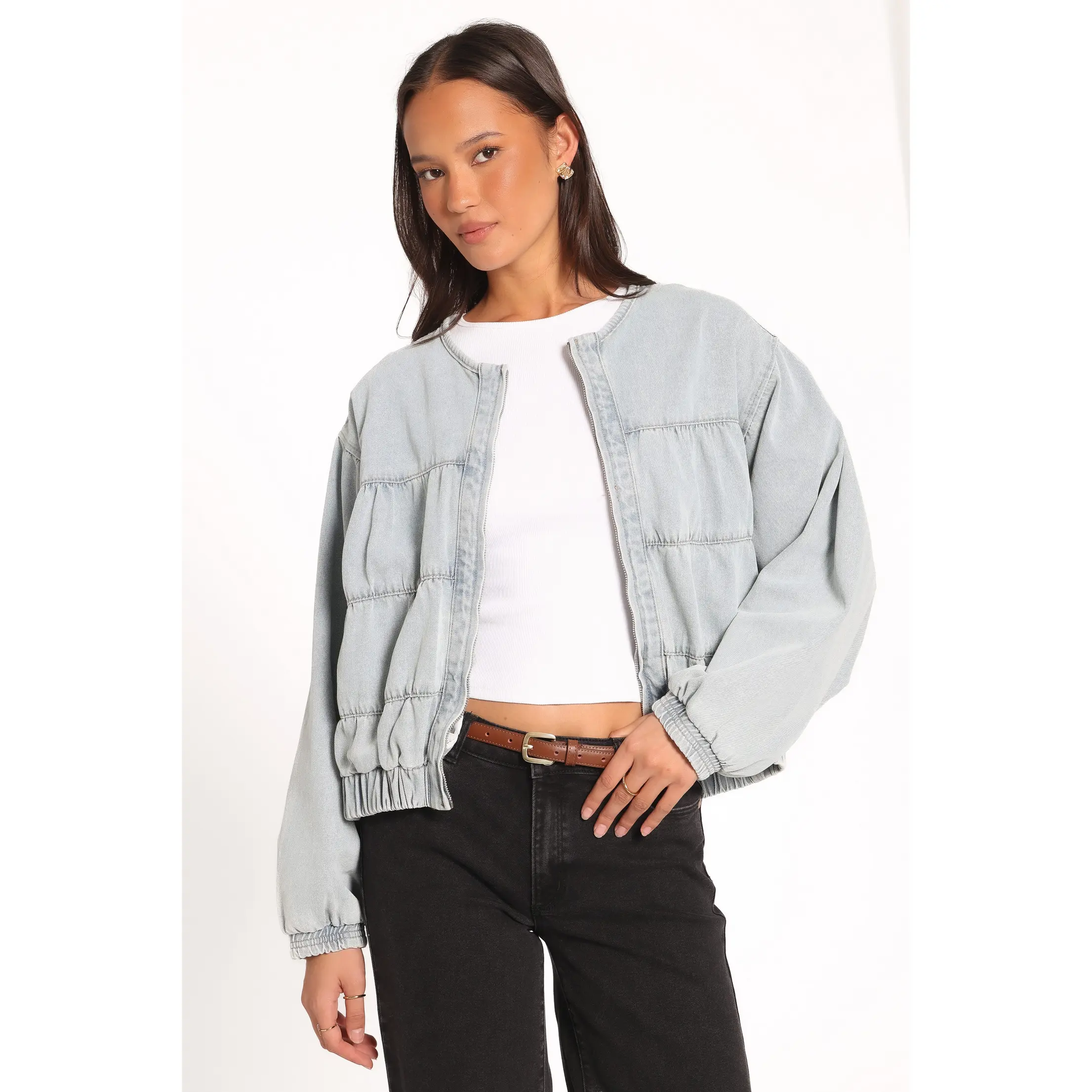 Gretal Denim Bomber Jacket - Light Blue Wash