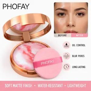 PHOFAY Cream Balm Setting Powder - Makeup Products, Cosmetic with Sponge, Oil-Control, Waterproof Matte Finish, Velvety Flawless Long-Lasting Makeup for Oily Skin & All Skin Types