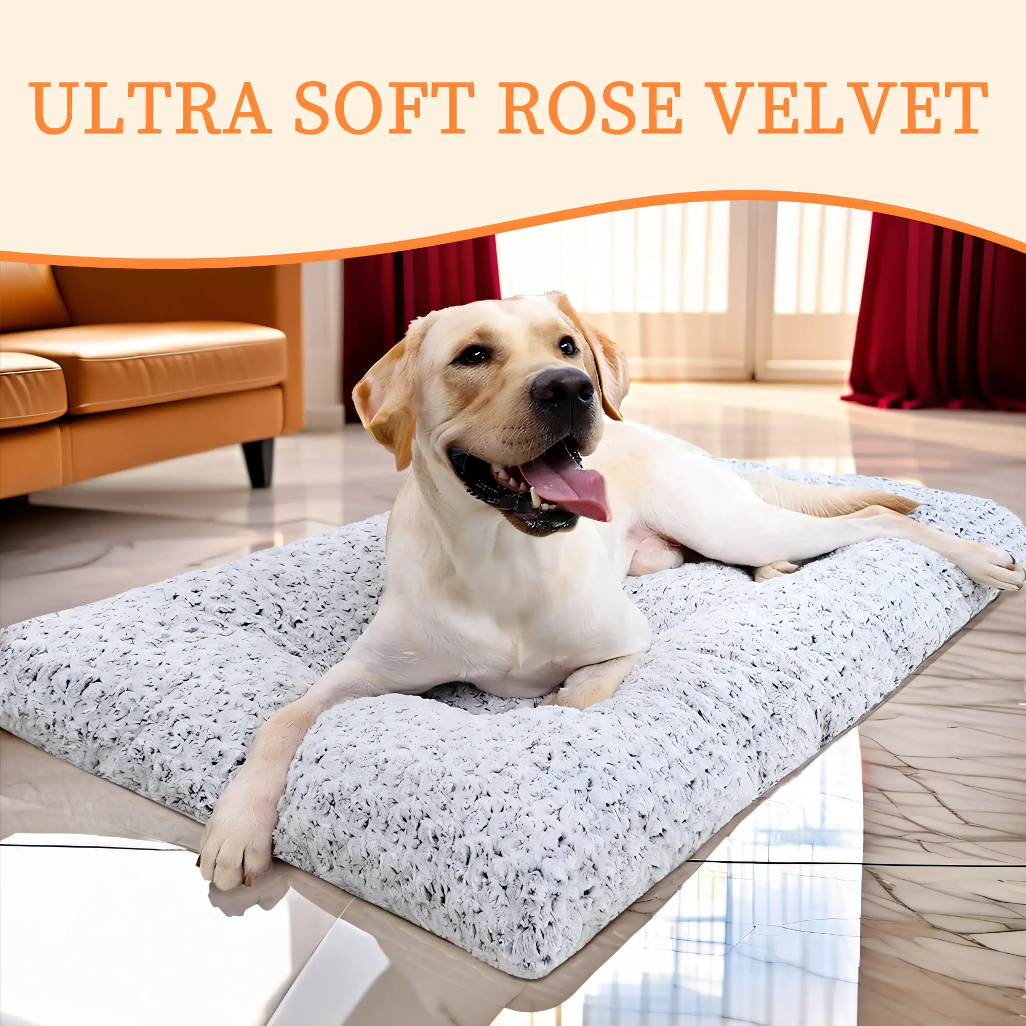 KSIIA Washable Deluxe Ultra Soft Rose Velvet Dog Crate Beds Fulffy Comfy Kennel Pad for Dogs with Anti-Slip Feature Pet Supplies
