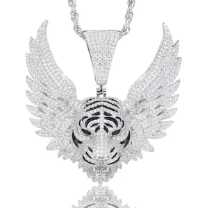 【#P783】Tiger And Wings Combination Pendant UCCIYO 18k Gold-Plated Lab-Created Moissanite S925 Sterling Silver Moissanite Pendant Necklace For Women Men Hip Hop Jewelry Gift