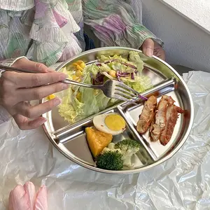 1pc Stainless Steel Meal Plate, 304 Stainless Steel Fat Burning Divided Plate, Home Weight Loss Fitness Tray, Pregnant Women Quantitative Three-Compartment Dish