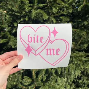 Bite Me Candy Hearts Gothic Vinyl Decal for Car, minimalistic, laptop decal, Trendy, car accessories, Window Sticker, Candy Heart