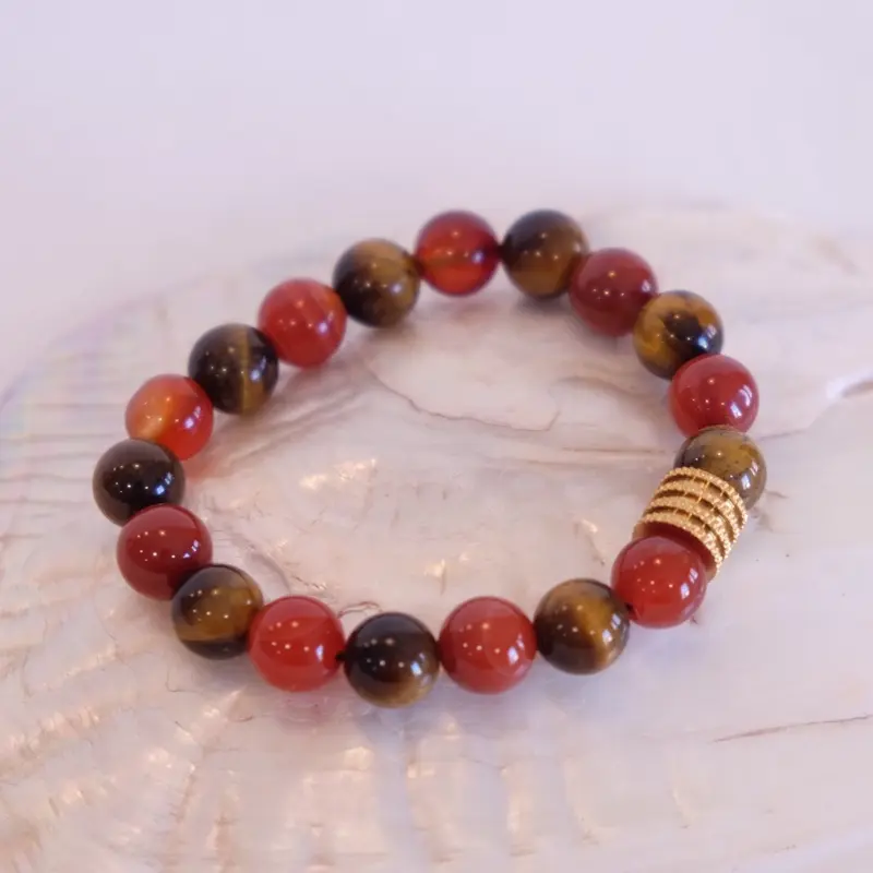 10mm Natural Tiger's Eye Beads & Carnelian Combo for Career Advancement