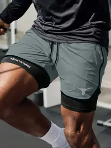 Men's Regular Fit Bull Head Print Quick Drying Breathable Training Shorts, Athletic Wear Shorts, Casual Comfy Gym Workout Shorts for Summer, Breathable Fitness Shorts, Men's Bottoms for Indoor Outdoor Wear, Activewear Shorts