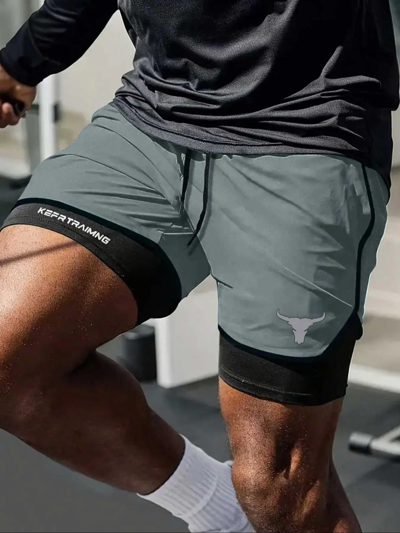 Men's Regular Fit Bull Head Print Quick Drying Breathable Training Shorts, Casual Comfy Gym Workout Shorts for Summer, Men's Bottoms for Indoor Outdoo