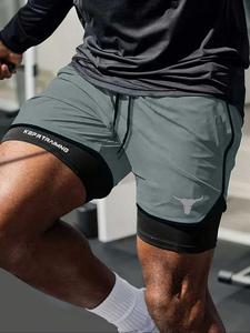 men's regular fit bull head print quick drying breathable training shorts, casual comfy gym workout shorts for summer, men's bottoms for indoor outdoor wear, shorts for men, athletic shorts, men shorts, lightweight athletic shorts