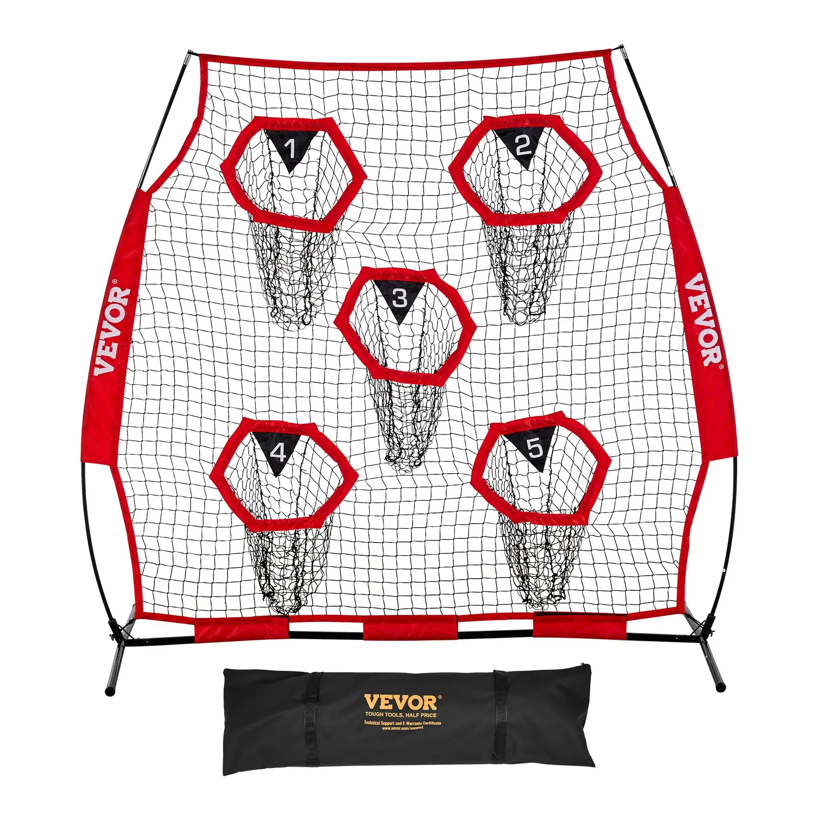 【DealsForYouDays】VEVOR 6x 6 ft Football Trainer Throwing Net, Training Throwing Target Practice Net with 5 Target Pockets, Knotless Net Includes Straps and Portable Carry Case, Improve QB Throwing Accuracy, Red