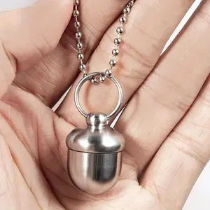 Mini Cute Pill Storage Bottle, 1 Count Stainless Steel Pill Box, Portable Pendant Necklace for Keychain, Home Organizer for Indoor & Outdoor