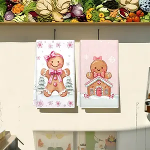1pc/2pcs Christmas gingerbread patterned cute kitchen towels and dishcloths, suitable for interior decoration in restaurants, kitchens and bathrooms, party decoration, festival gifts, and can also be given as Christmas presents