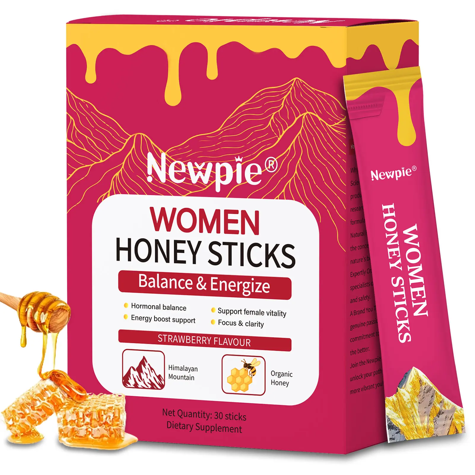 Shilajit Honey Sticks for Women, Strawberry Honeysticks, Natural Energy & Vitality Booster with Shatavari & Saffron for Hormonal Balance, Focus & Stamina | 30 Sticks