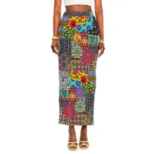 Women's Bold African Print Ankara Maxi Skirt, Stretchy Soft Polyester Fabric, Long Side Slit, Bohemian Statement Piece, Fit for All Seasons, Breathable Everyday Comfort, Ideal Fashion Gift, Casual Womenswear Bottoms (Pair with Check Blouse)