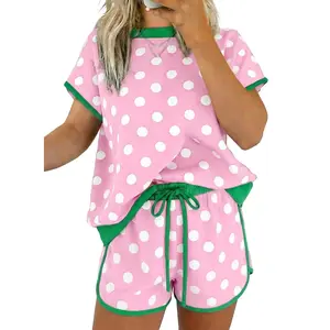 Polka Dot Contrast Edge Plus Size & Regular Casual Short Set