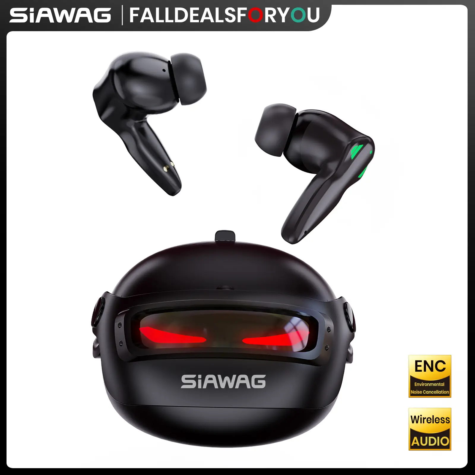 SIAWAG BTW46 Bluetooth Earbuds ,LED Cool Design, 65ms Low Latency for Gaming Buddy, ENC Noise Cancelling Gaming Headset Headset, 35H Playtime, 150H St