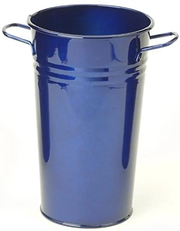 212 MAIN Galvanized Vase - 8295E GB Model, Enamel & Glaze Finish, Glazed Blue, 2 lbs Tall Round Freestanding Metal Flower Pot, Watertight Home & Garden Decor, Tall Metal Flower Pots, Flower Pots & Planters