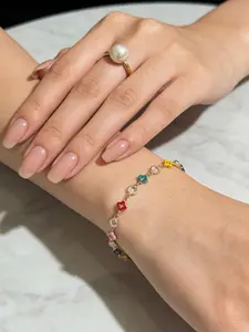 New Lucky Rainbow Clover Cute Crystal Style Colorful Multicolor Hollow Hand Chain, Perfect for Summer Layering, Sweet Y2K Essential