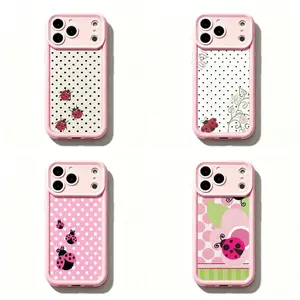 TY-Pink Border Ladybug Polka Dot Phone Case,Whimsical Polka Dot & Floral Design Protective Cover For iPhone 11 12 MINI 13 MINI 14 15 16 17 Air Pro Max for Samsung S26 S25 S24 S23 S22 S21 Case,Gift for her/him
