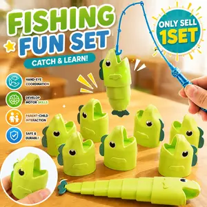 1 set fishing early education kit, Toddler Fishing Set, interactive stackable fish learning supplies with a telescopic fishing rod, educational fine motor skills development, suitable for parent-child interactive learning for boys and girls
