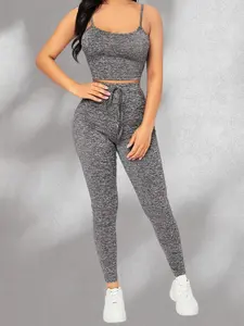 Women's Solid Color Pants Set, Short Tank Top & Tight Jeans, Casual Streetwear Style Essential, Basic, Perfect for Daily Chic