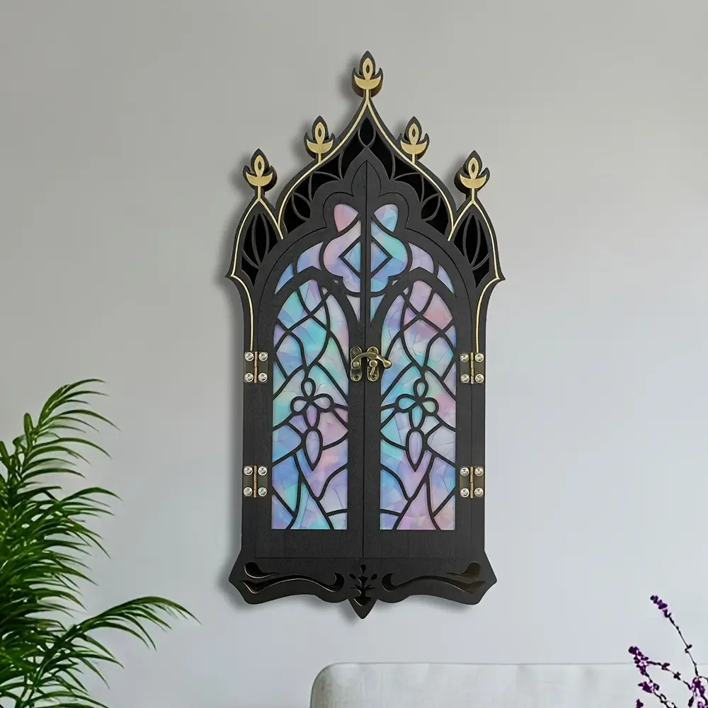 FNYDOX 1pc Gothic Baroque Crystal 3-Layer Wall Shelf - Wall-Mounted Decorative Cabinet Organiser for Gemstones, Trinkets Storage, Easy Installation, European Retro Home Decor Gift