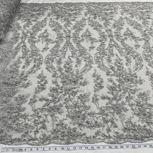 Crafted Embellished Luxurious Beaded Lace Fabric, Embroidered on 100% Polyester Net Mesh - Lace USA GD-284, Crafted Lace, Embellished Lace