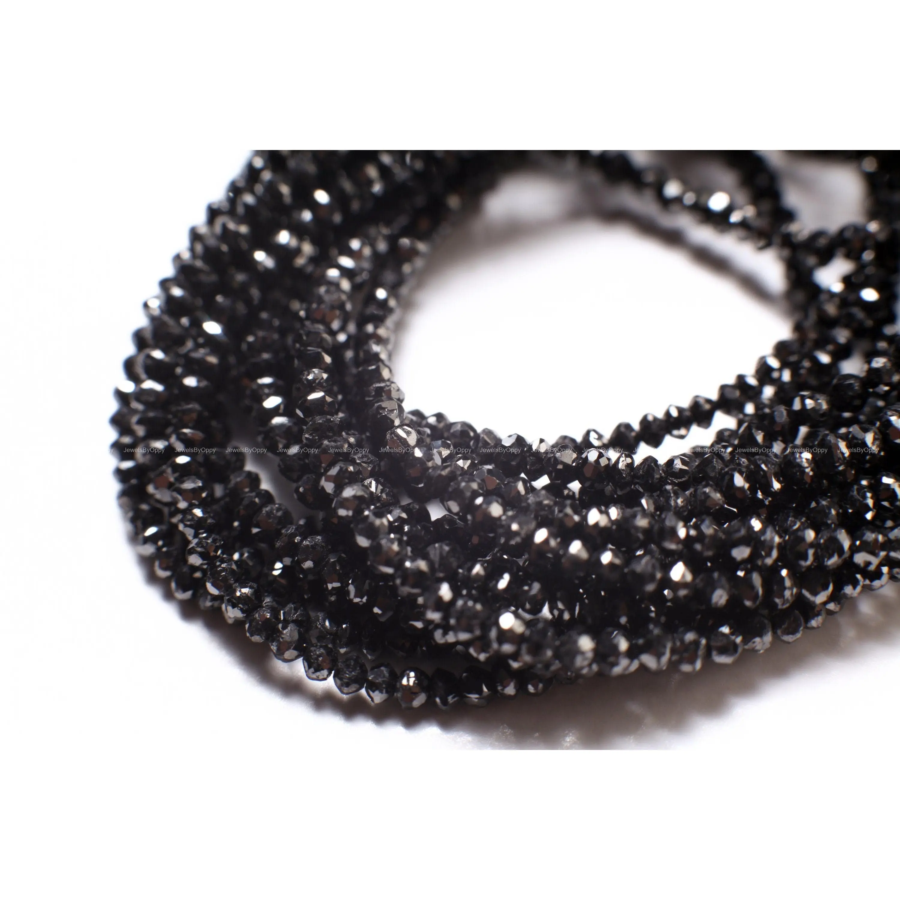 Natural Black Diamond Faceted Roundel Bead, AAA Quality 2-3mm Diamond Bead for Jewelry making. 1" to 15" full strand 12 cts
