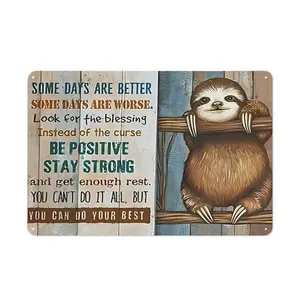 Retro Sloth & Positive Quotes Metal Tin Sign | Cozy Home Wall Hanging
