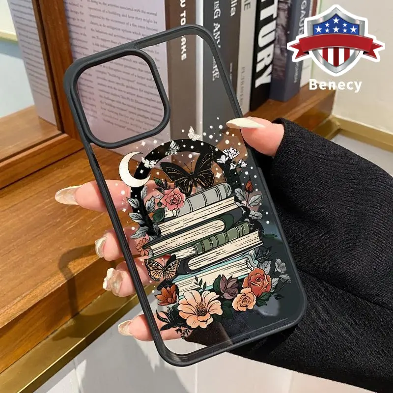 Moonlight Flower Pattern Magnetic Phone Case Supports Wireless Charging for iPhone 17 15 16 14 Pro Max 13 12 11 XR XS AIR Plus E Shockproof Non Slip Protection Silicone Transparent Acrylic Cover Cellphone Protective