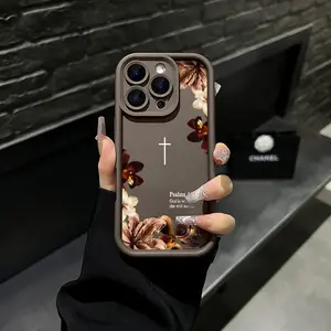 Vintage Floral Aesthetics Lanyard Phone Shell Christian Psalms 46:5 Cross for iPhone Samsung 17Pro Max Air 16 15Plus 14 13 12 11 XR XS Galaxy S25 S24 S23 S22 A71 A56 A55 A54 A53 A52 Matte Finish Anti Drop Bumper Religious Birthday Gift For Her.NN114