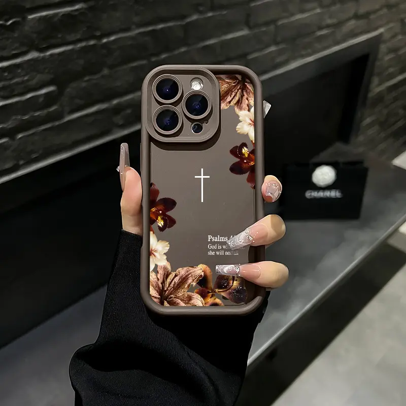 Vintage Floral Aesthetics Lanyard Phone Shell Christian Psalms 46:5 Cross for iPhone Samsung 17Pro Max Air 16 15Plus 14 13 12 11 XR XS Galaxy S25 S24 S23 S22 A71 A56 A55 A54 A53 A52 Matte Finish Anti Drop Bumper Religious Birthday Gift For Her.NN114
