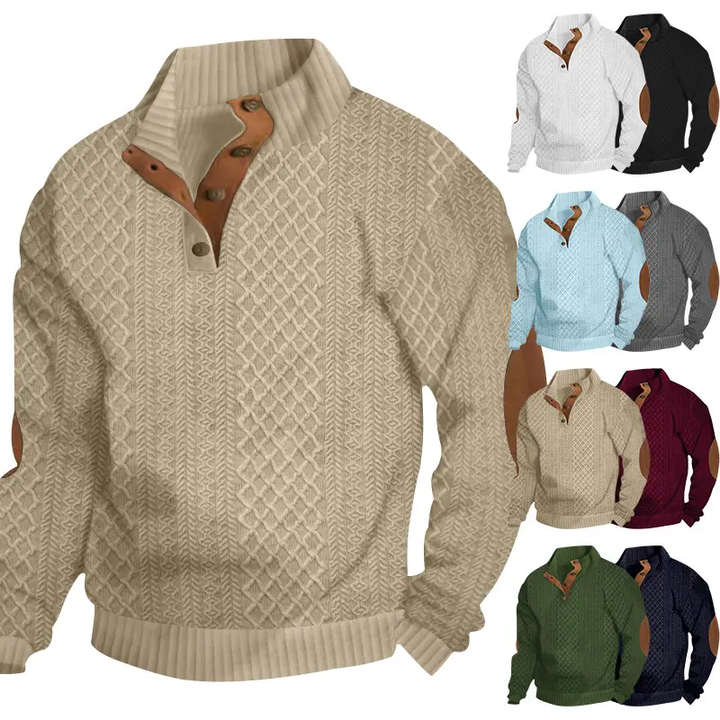 Jacquard Knit Stand Collar Pullover for Men - Outdoor Casual Long Sleeve Sweatshirt, Soft Comfortable Knitted Top for Daily & Outdoor Wear