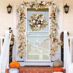Fall Decor Garland, 6Ft Autumn Maples Leaf Pumpkin Berry Garland, Thanksgiving Mantle Fireplace Farmhouse Decorations Ornaments Wreath Doorframe