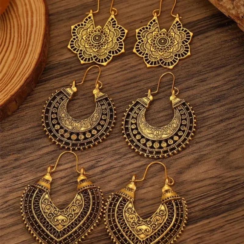 Vintage Style Hollow Out Design Dangle Earrings, Boho Style Jewelry for Women, Trendy Versatile & Exquisite Jewelry, Ideal Birthday Gift, High-Quality Earrings, Dangling Earring Set, Bohemian Earrings, Trendy Fashionable Accessories