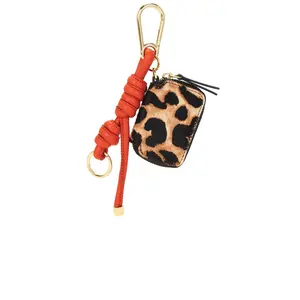 Veronica Beard LEOPARD ZIP POUCH BAG CHARM in Dark Acorn