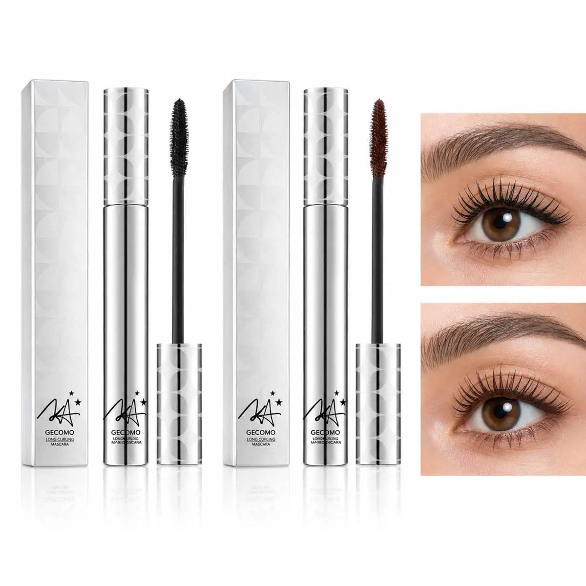 Waterproof Lengthening Mascara Long-Lasting Curling Eyelash Makeup - Volumizing Anti-Clump Smudge-Proof Lash Natural Black Mocha Brown