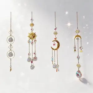 [Memorial Day Sales]Crystal Sun Catcher with Moon & Sun Prism,Graduation Gifts,Bless Gift, Handmade Rainbow Maker Indoor Outdoor Decor for Window Bedroom Courtyard Garden,Whimsical Home Decor,Teen Room Decor,Funky Home Decor