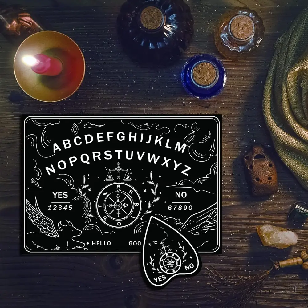 Wooden Ouija Board Set with Planchette, 11x8 Inch Spirit Board Kit, Includes 26 Letters Numbers Symbols for Witchcraft Fortune Telling Spiritual Practices