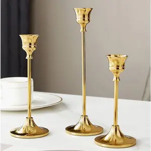 3-Piece Brass Cone Candlestick Holders, High-End Decorative Centerpiece Candles, Ideal for Ramadan Festivals Weddings Birthdays Gifts