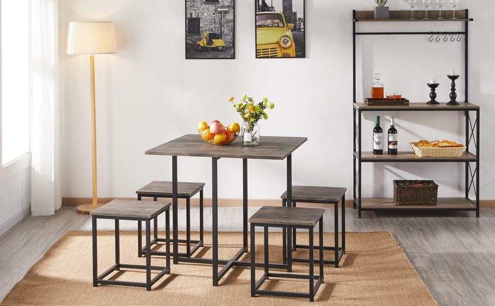 Yaheetech 5-Piece Dining Table Set with 4 Stools - Industrial Compact Kitchen Table & Chairs Sets, Space-Saving Design for Apartment, Small Space, Breakfast Nook Yaheetech 5-Piece Dining Table Set with 4 Stools - Industrial Compact Kitchen Table & Chairs Sets, Space-Saving Design for Apartment, Small Space, Breakfast Nook
