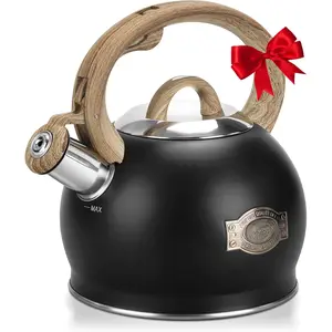 Kettle Stovetop, Black  Kettles-2.1 Quart Loud Whistle Stovetop Teapot, Grade Stainless Steel with   Handle,  Button Control Kettle Outlet for , Coffee