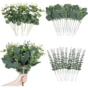 60 Pcs 3 Kinds Mixed Artificial Eucalyptus Leaves Stems, Fake Silver Dollar Eucalyptus Leaves Stems Bulk Fake Plants, Real Touch Leaf Branches For Wedding Home Vase Bouquets Floral Greenery Decor