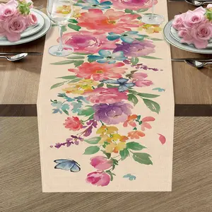 1 PC, Spring-Summer Watercolour Floral Table Flag Floral And Butterfly Kitchen Dining Table Decoration Seasonal Indoor And Outdoor Home Decor Party Supplies