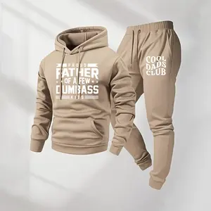 Men's "Cool Days Club" Print Hoodie And Drawstring Sweatpants Set, Men's Casual Sportswear, Long-Sleeved Hooded Jacket And Trousers, Suitable For Autumn And Winter, Men's Everyday Wear, Indoor And Outdoor Sportswear, Tracksuit, Casual Sportswear