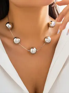 Fashion Round Bead Necklace, Beaded Necklaces, Daily Accessory, Party & Holiday Jewelry, New Gift for Friends, Trendy Pearl Design, All Season Wear, Zinc Alloy Material, Trendy Charms Necklace