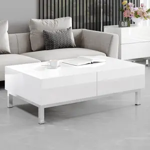 AMERLIFE 40" High Gloss Electroplated Coffee Table, Modern Minimalist Center Table with 2 Magnetic Storage Drawers, Rectangular Simple Cocktail Table